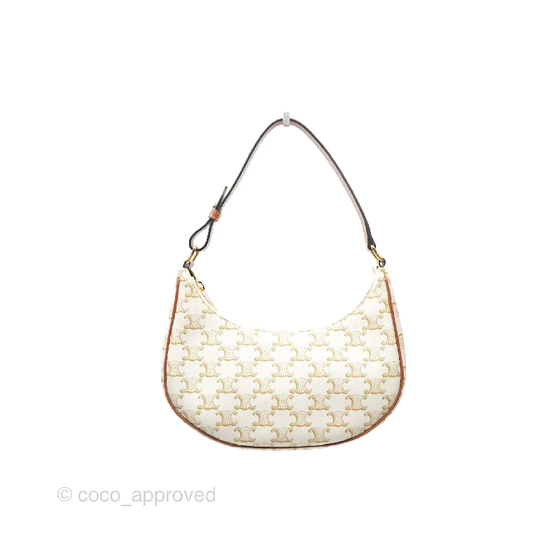 Celine Ava Bag In Triomphe Canvas Calfskin White