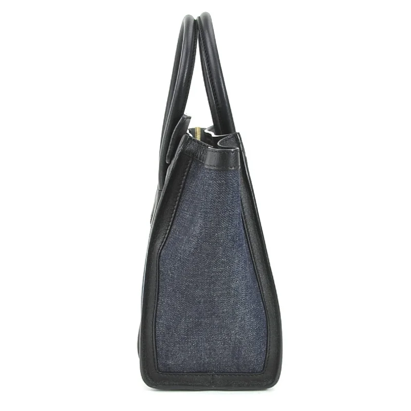 Celine Handbag Luggage Micro Shopper Leather/Denim Black x Indigo Ladies