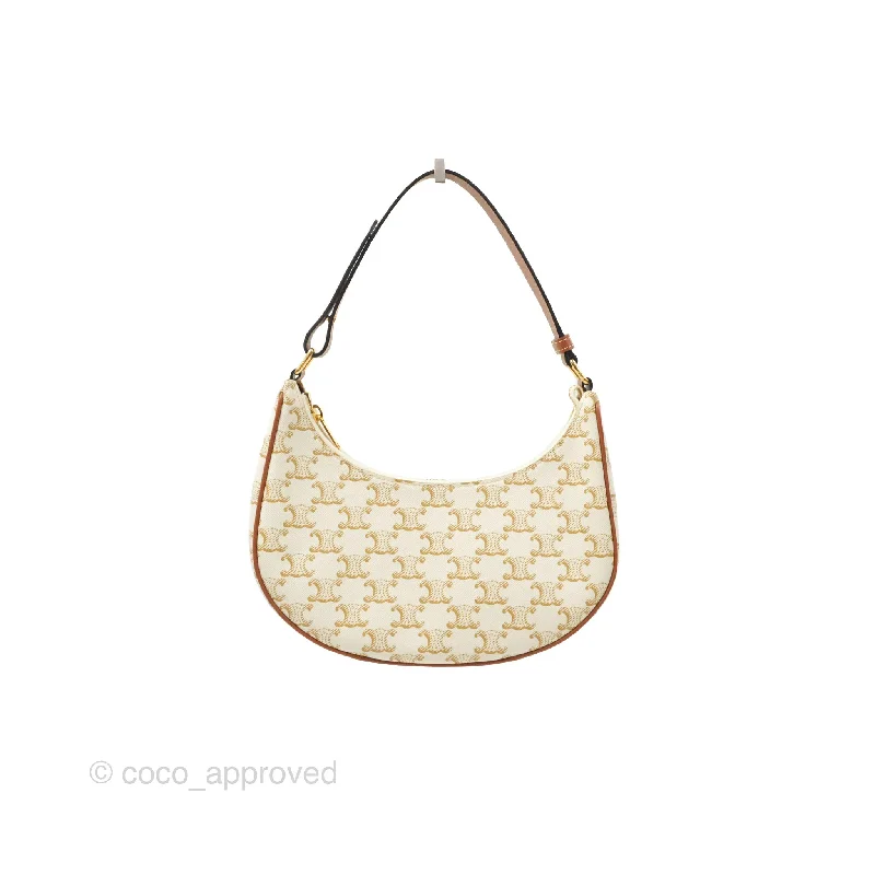 Celine Ava Bag In Triomphe Canvas Calfskin White