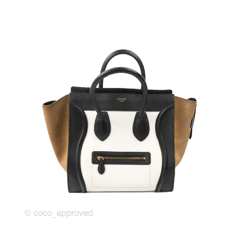 Celine Mini Luggage Bag Black/White/Brown Calfskin