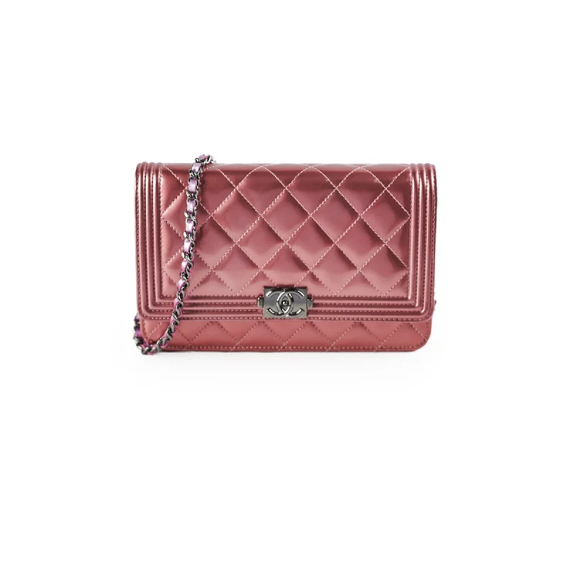 Chanel Boy Patent Wallet On Chain WOC Rose/Lilac