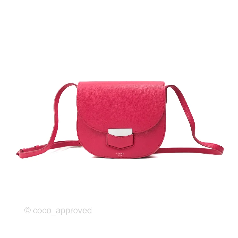 Celine Small Trotteur Crossbody Bag Grained Calfskin Dark Pink