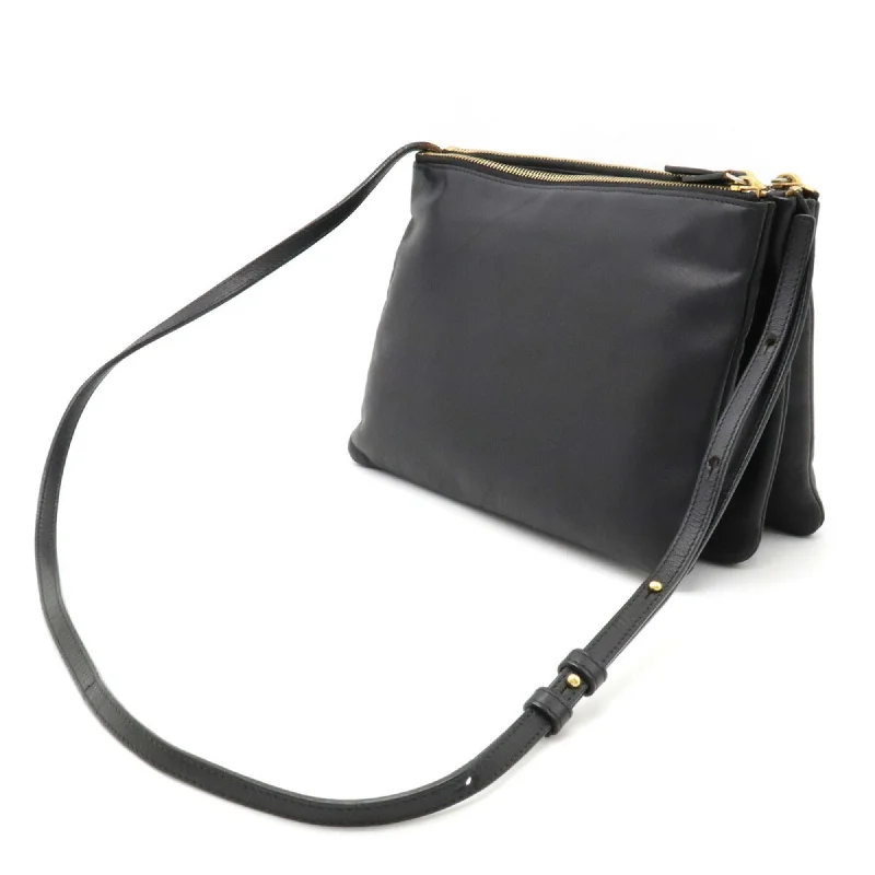 Celine Trio Large Shoulder Bag Pochette Pouch Lambskin Leather Black 171453