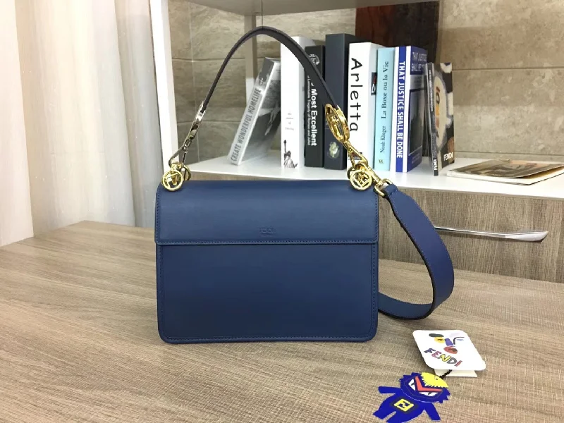 Fendi Kan I F Shoulder Bag In Blue Calfskin