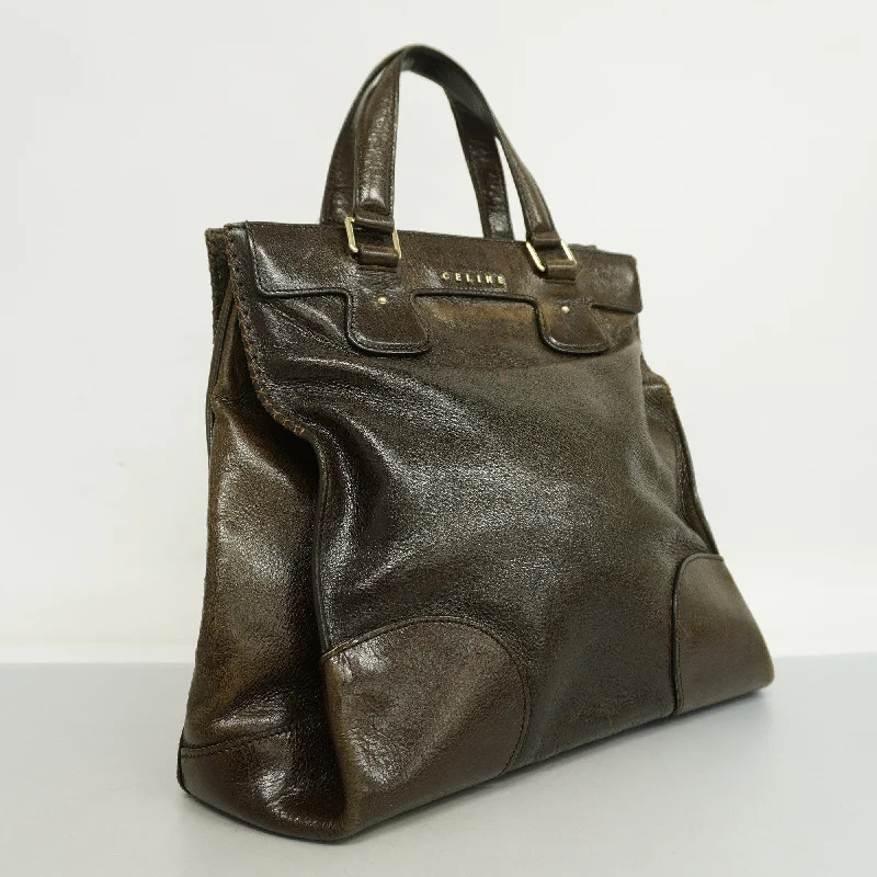 Celine[3cc2365]   tote bag leather dark brown gold metal