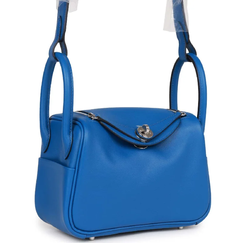 Hermes Mini Lindy Bleu France Verso Swift Palladium Hardware