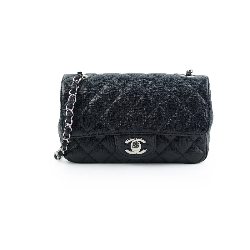 Chanel Mini Rectangular Black Caviar with Edge Stitching Crossbody Bag