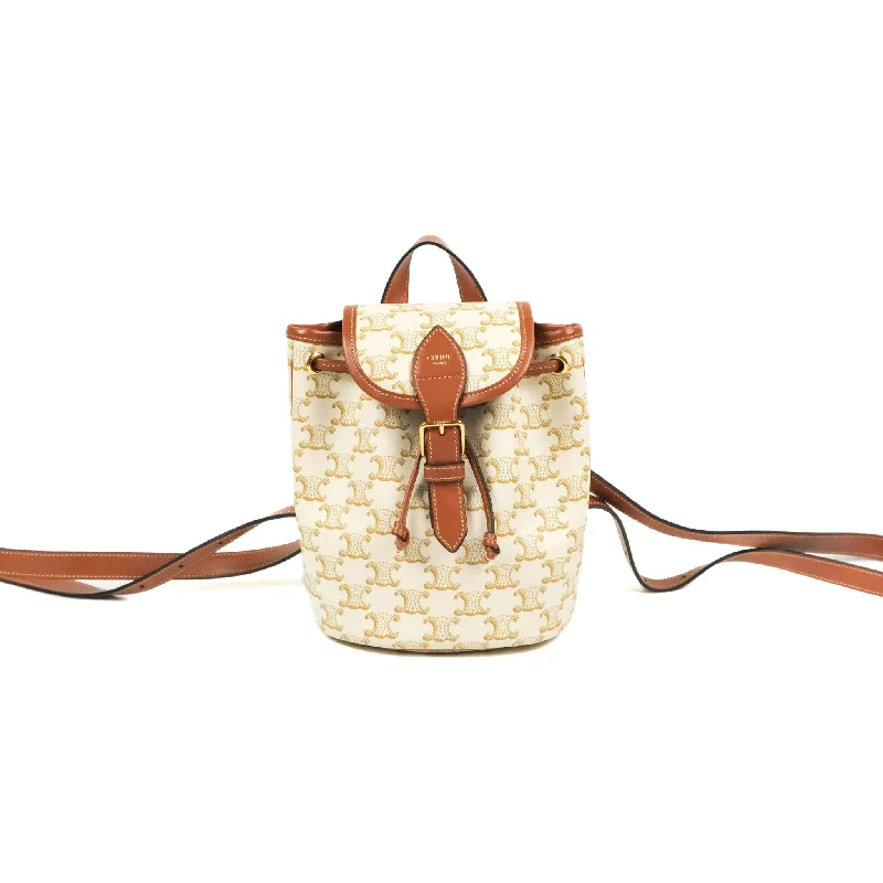 Celine Mini Floco Backpack Triomphe Canvas White Tan Calfskin