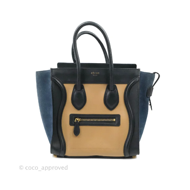 Celine Micro Luggage Bag Navy/Beige/Black Calfskin