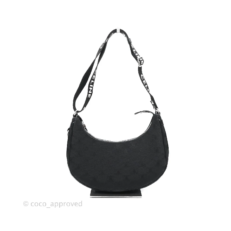 Celine Medium Ava Bag with Celine Strap Black Triomphe Jacquard Calfskin