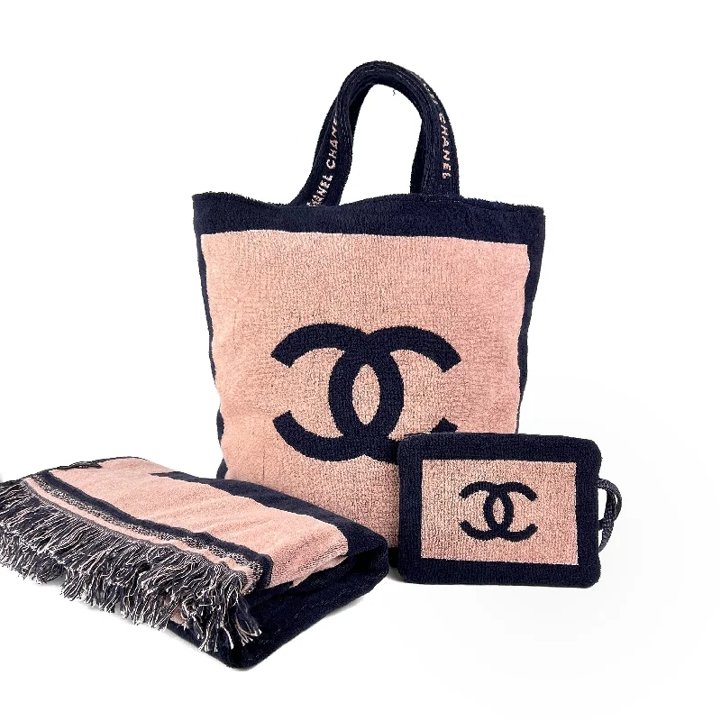 Chanel Logo Beach Bag Set with Towel and Pouch