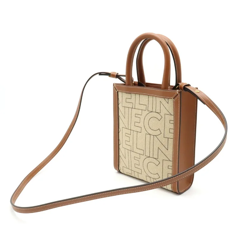 Celine Vertical Hippo Handbag Shoulder Bag Cotton Canvas Leather Natural Tan 193302EUK.02NT