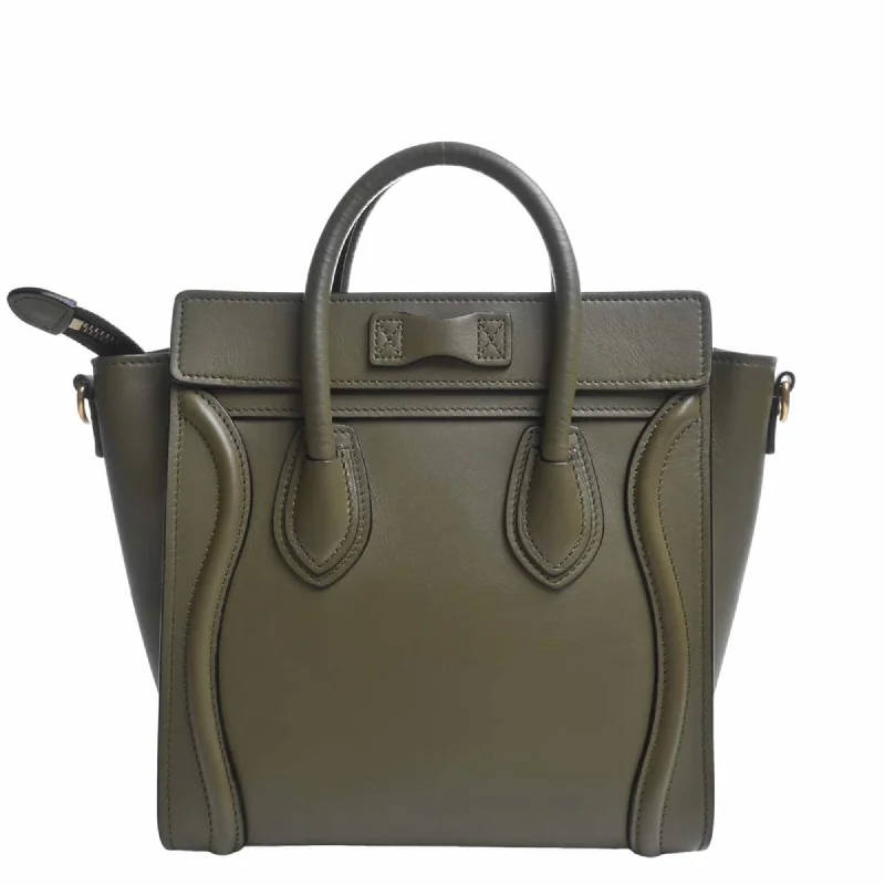 Celine Leather Luggage Nano Shopper Handbag 189243HSC Khaki Women's