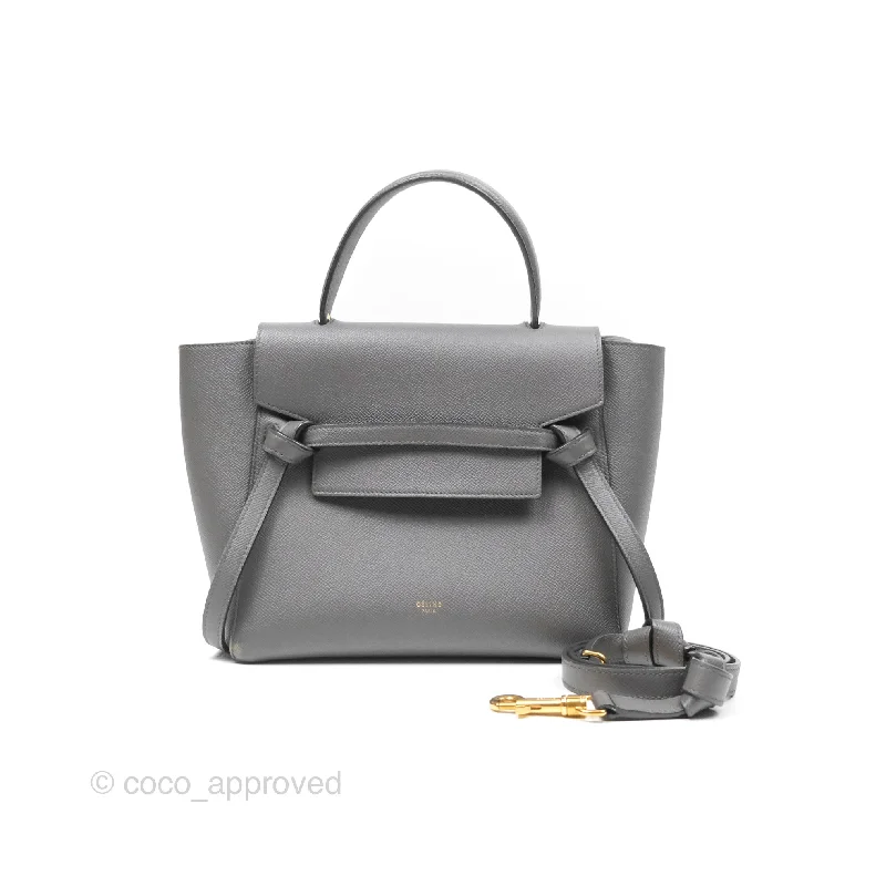 Celine Micro Belt Bag Grey Grained Calfskin Gold Hardware