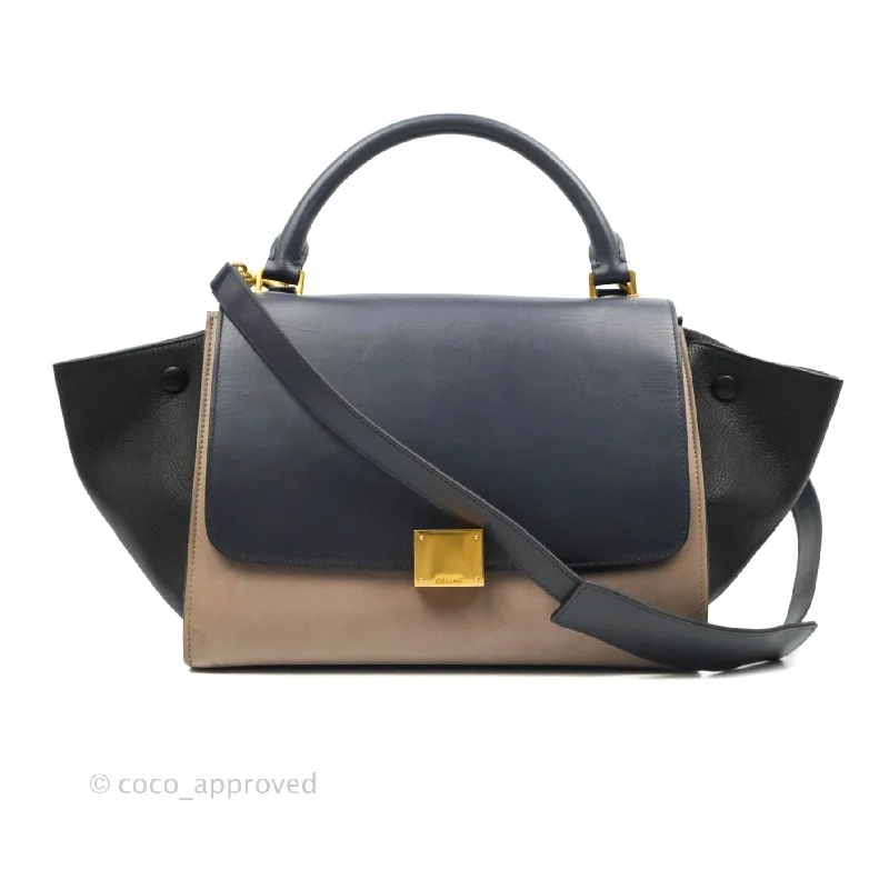 Celine Sleek Calfskin Small Tri-Color Trapeze Dark Blue