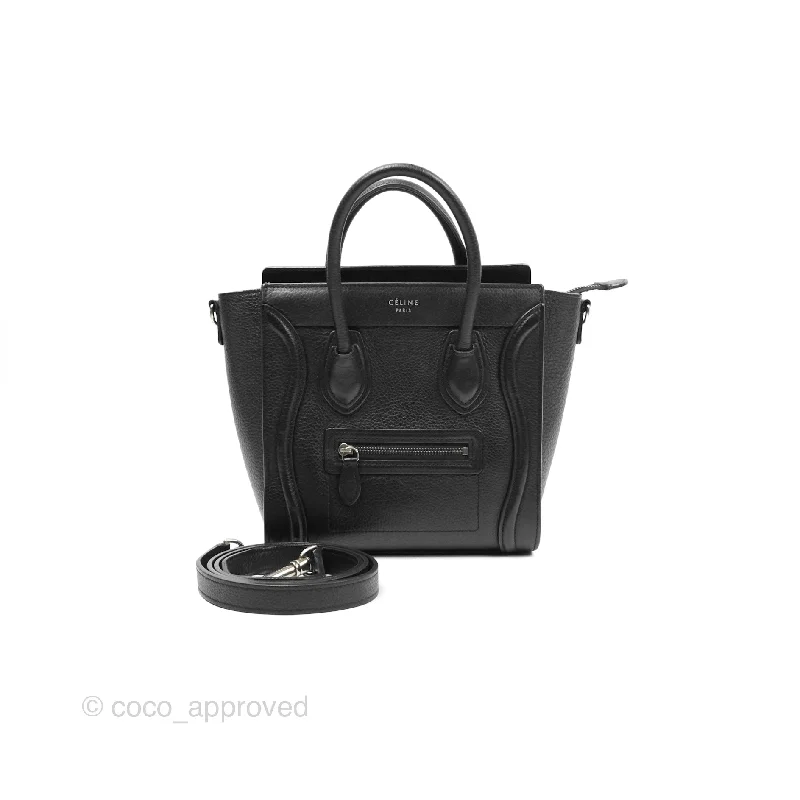 Celine Nano Luggage Bag Black Drummed Calfskin