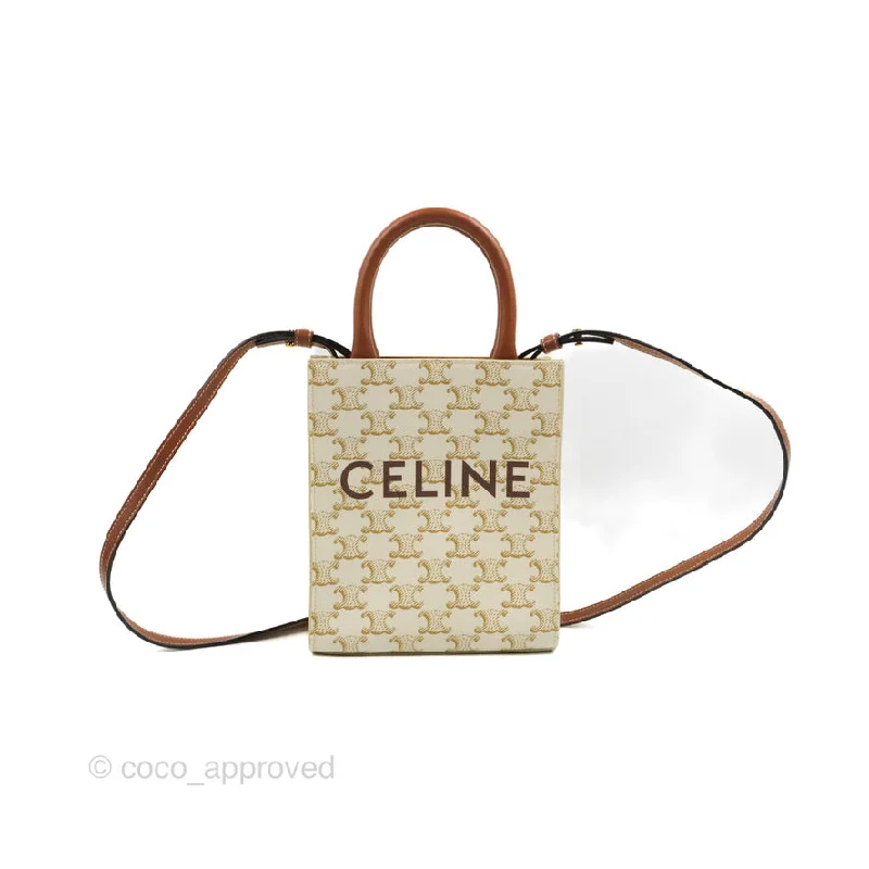 Celine Mini Vertical Cabas Bag Triomphe Canvas White