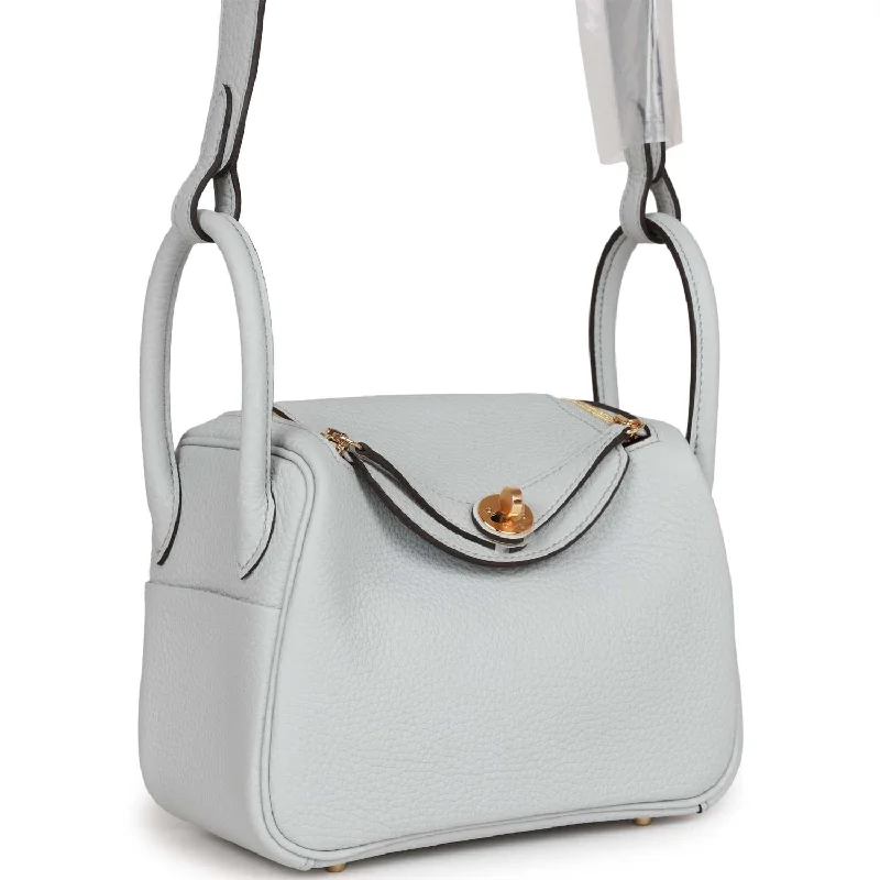 Hermes Mini Lindy Bleu Pale Clemence Gold Hardware