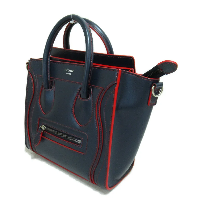 Celine Luggage Micro Shopper Shoulder Bag Navy Red Calfskin [cowhide]