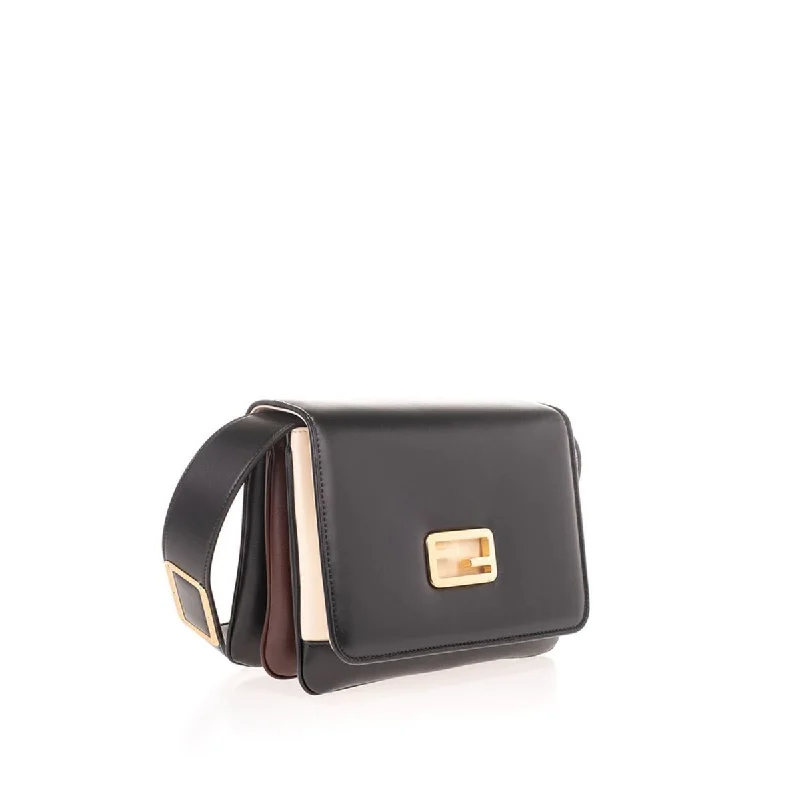 Fendi Id Flap Tricolor Black Leather Small Shoulder Bag 8BT328