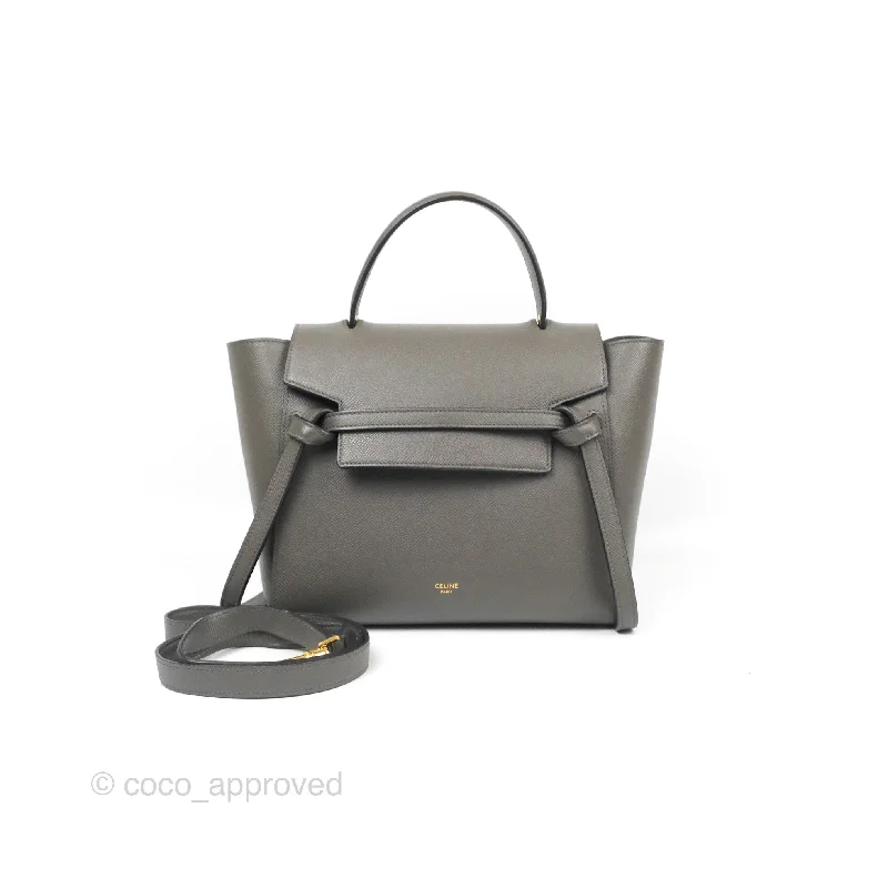 Celine Micro Belt Bag Grey Grained Calfskin Gold Hardware