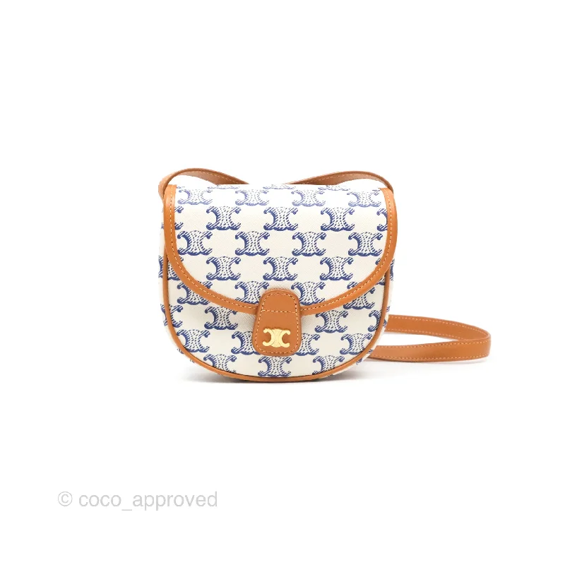 Celine Mini Besace Triomphe Embroidery Calfskin White/ Blue