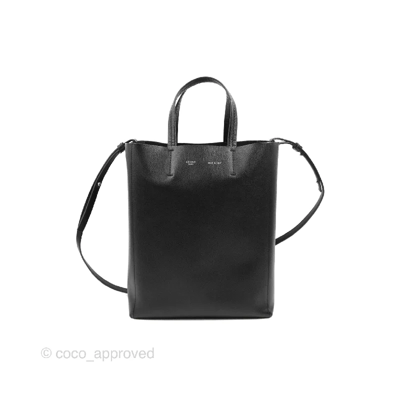 Celine Small Vertical Cabas Tote Black Grained Calfskin Silver Hardware