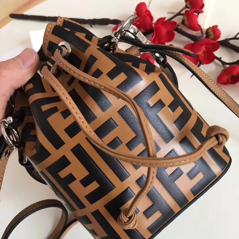 Fendi FF Mon Tresor Mini Bucket Bag In Brown Calfskin