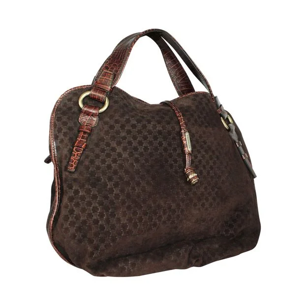 Celine Cã¨Line Vintage Brown Leather Embossed Bag