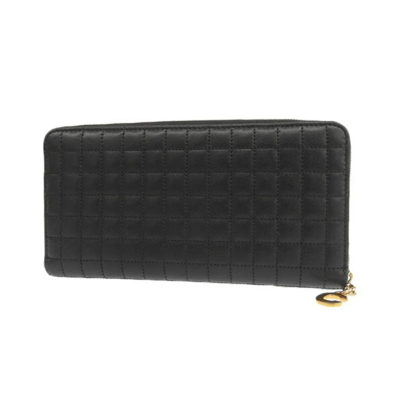 Celine Leather C Charm Round Long Wallet Black Ladies