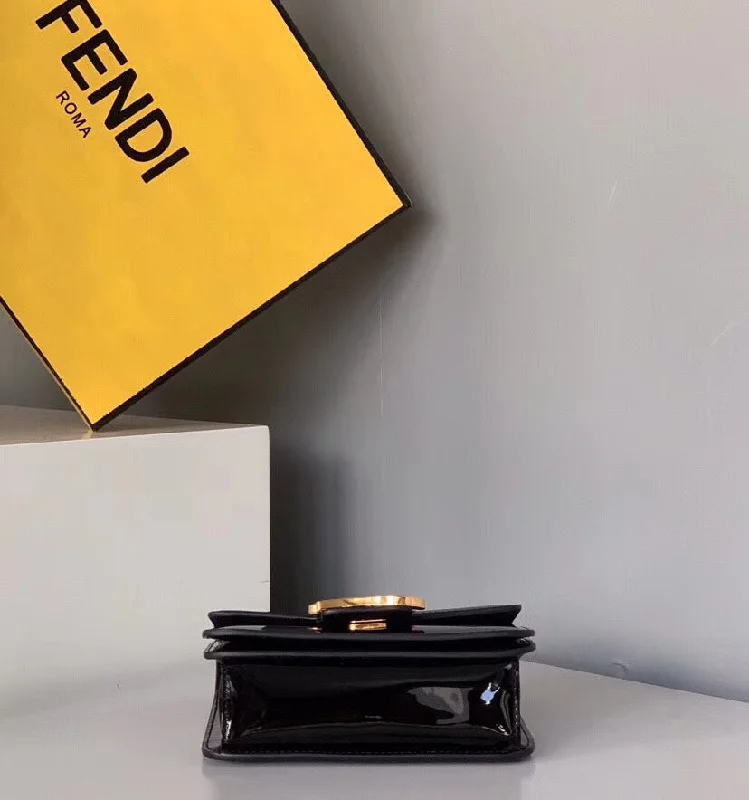 Fendi Karligraphy Bag In Black Patent Leather