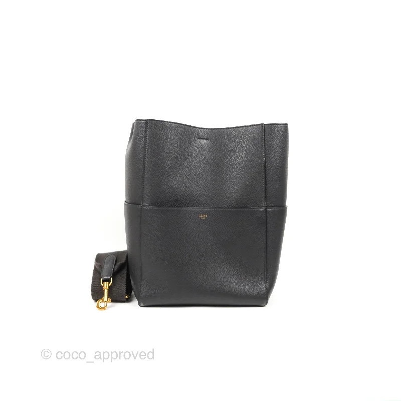 Celine Sangle Bucket Bag Grained Calfskin Dark Grey