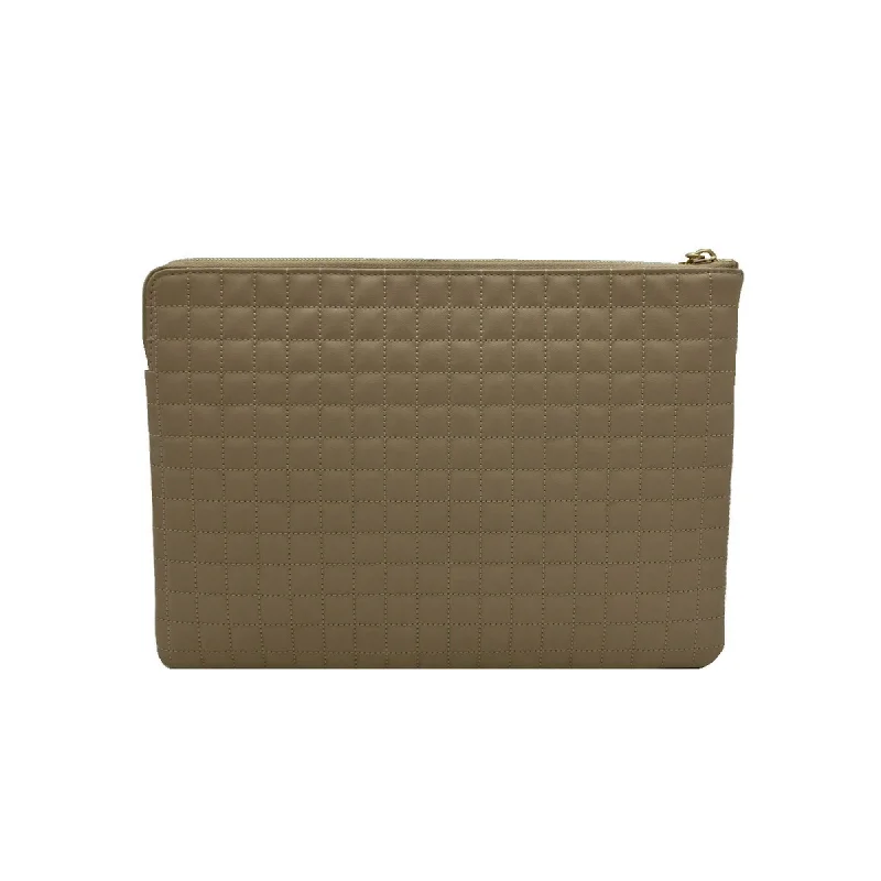 Celine C Charm Clutch Bag Beige Quilted Leather Women's Men's