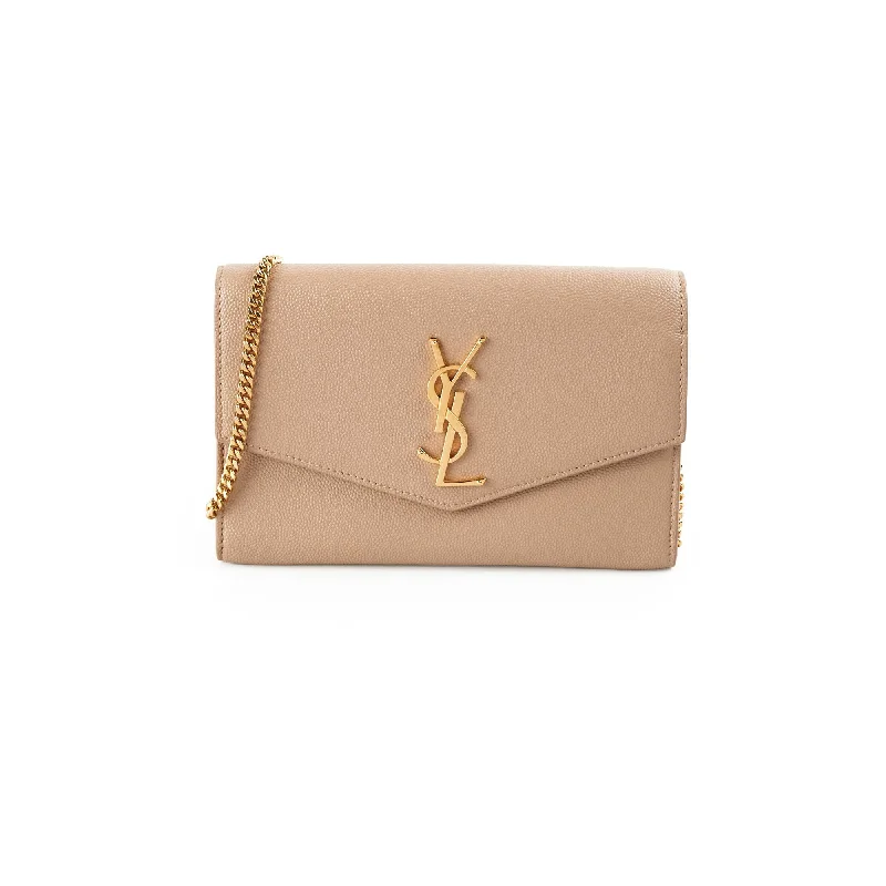 Saint Laurent Uptown Pouch in Grain with Chain Beige