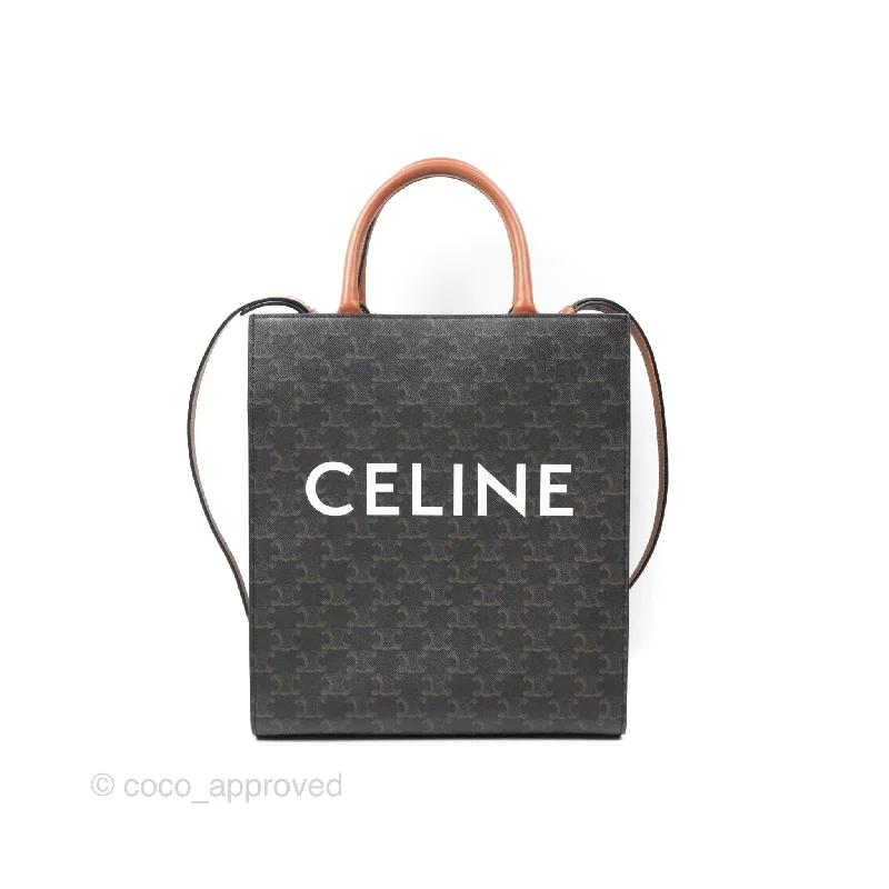 Celine Small Vertical Cabas Tote Triomphe Canvas Tan