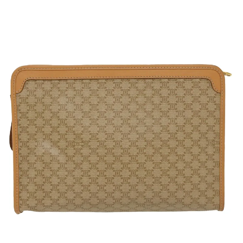 Celine Macadam Canvas Clutch Bag PVC Leather Beige  48156