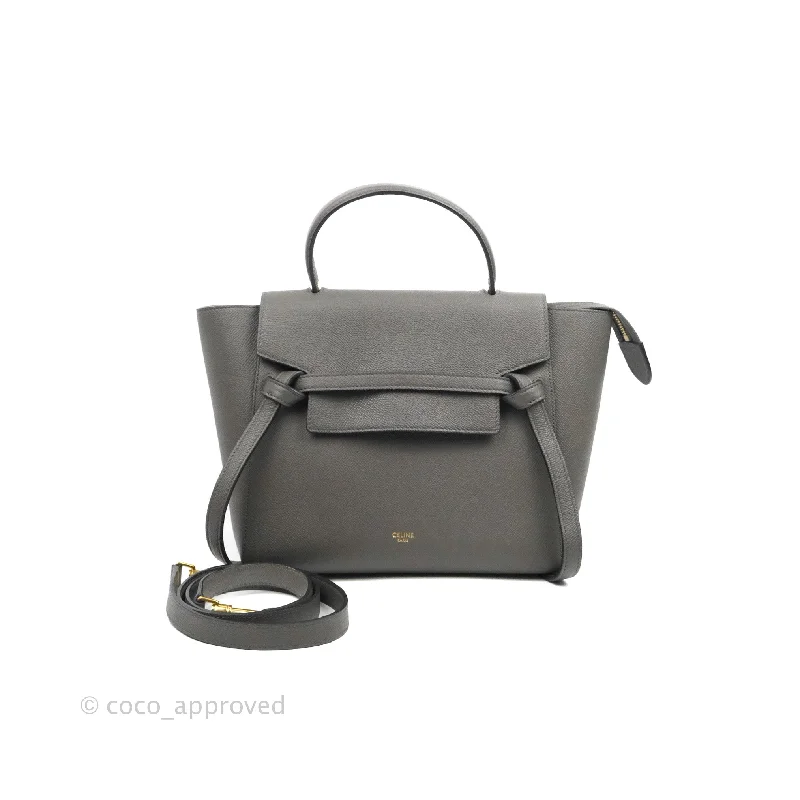 Celine Micro Belt Bag Grey Grained Calfskin Gold Hardware