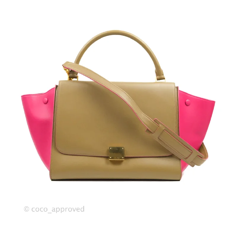 Celine Small Sleek Trapeze Beige Neon Pink Calfskin