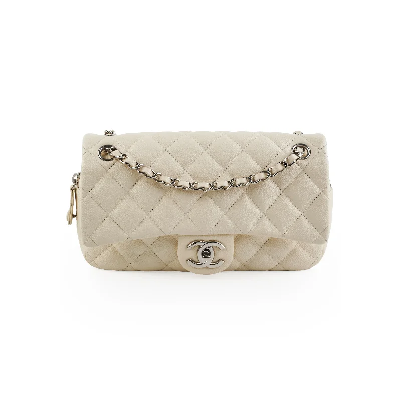 Chanel Easy  Flap Caviar Ivory Shoulder Bag