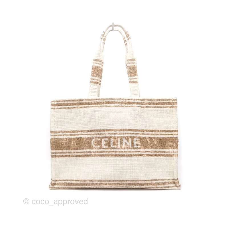 Celine Large Cabas Thais In Striped Textile Tobacco/Tan