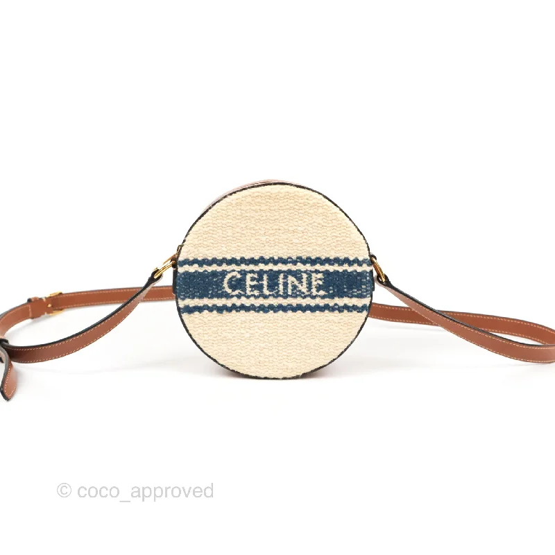 Celine Perth Embroidered Blue Cream Round Mini Crossbody Bag