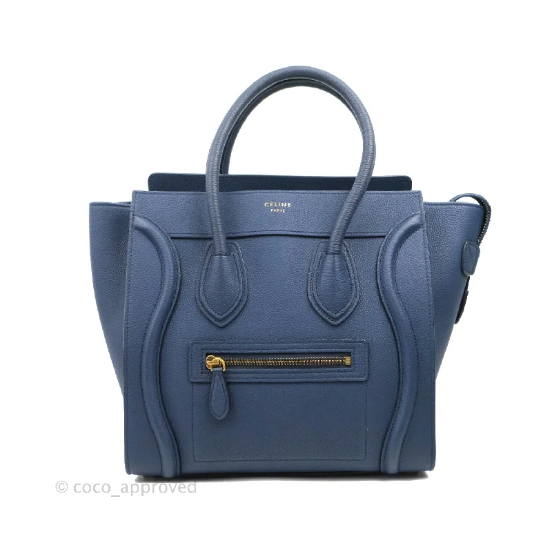 Celine Micro Luggage Handbag Navy Grained Calfskin Gold Hardware