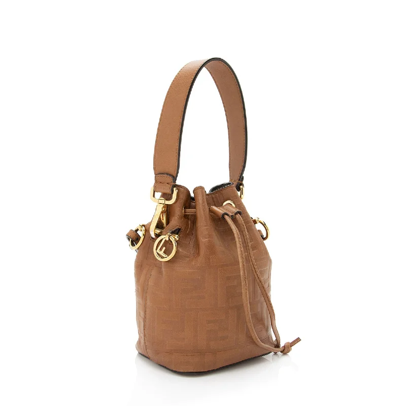 Fendi FF Embossed Calfskin Mon Tresor Mini Bucket Bag (SHF-E3Olct)