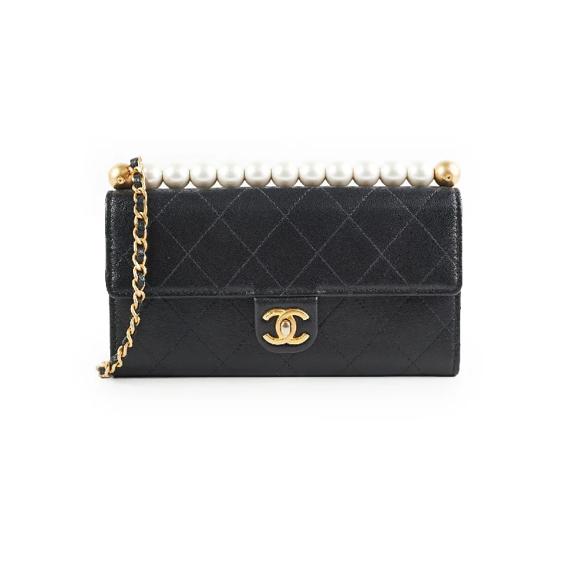 Chanel Pearl Black Long Wallet On Chain WOC