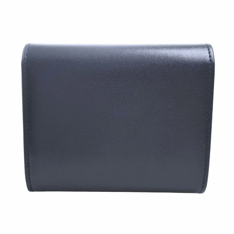 Celine Leather Triomphe Trifold Wallet Black Ladies