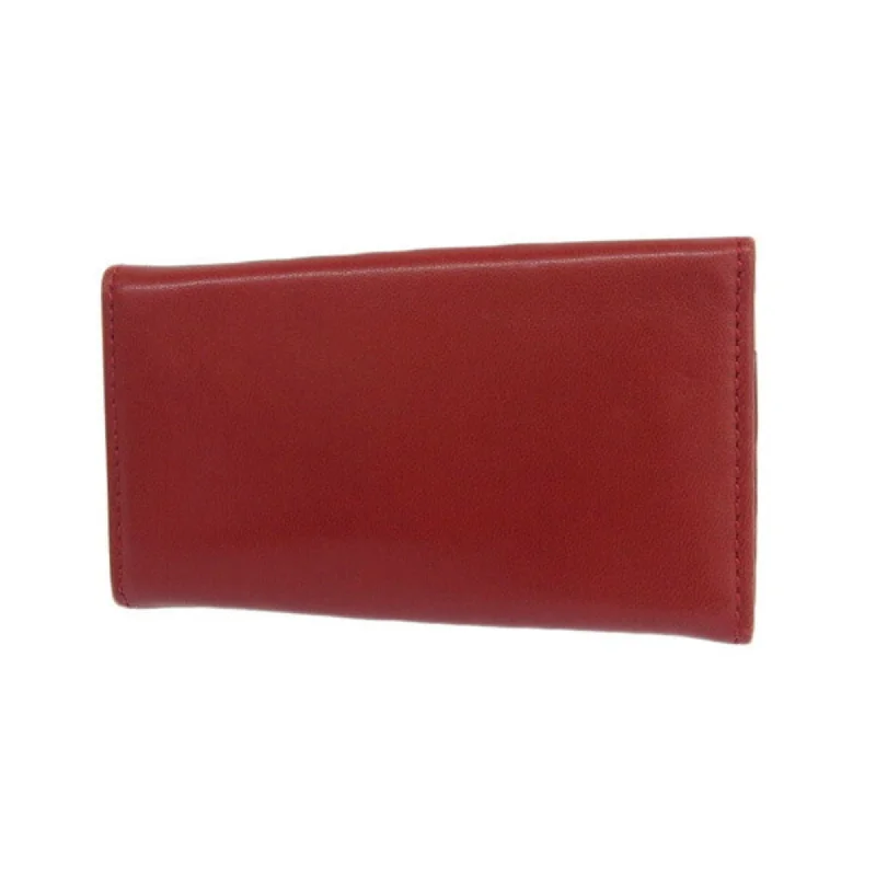 Celine Leather W Circle 6 Row Key Case Red Women's