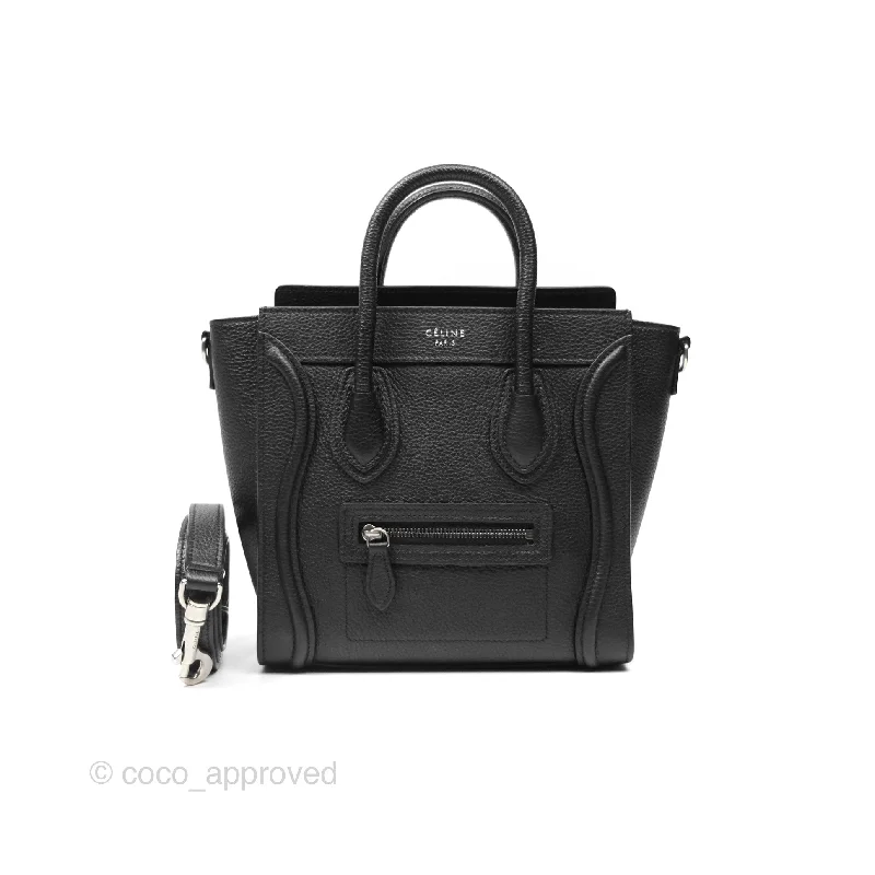 Celine Nano Luggage Bag Black Drummed Calfskin